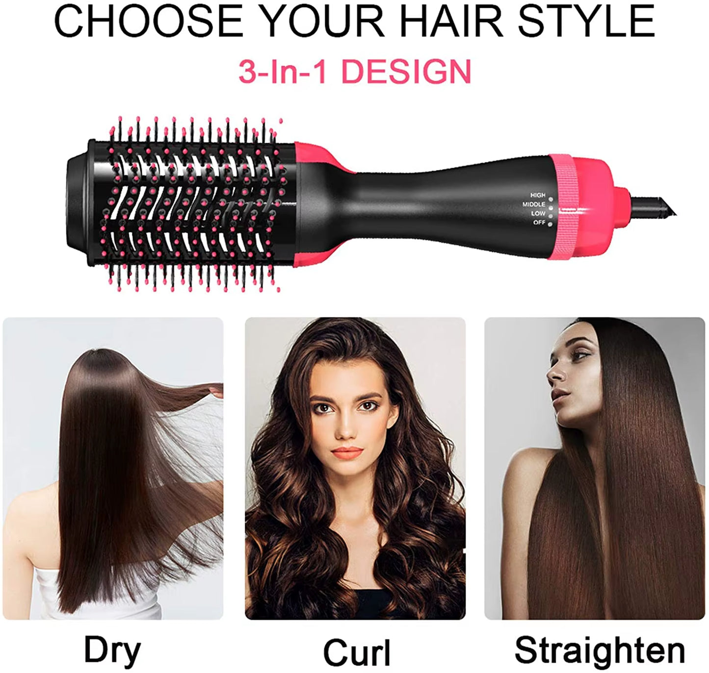 Hot Air Brush One Step Hair Dryer & Volumizer Hair Dryer Brush Negative Ion Generator for Straightening & Curling Hot Air Paddle
