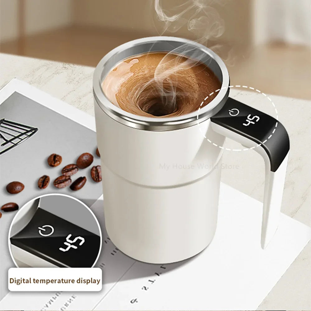 USB Rechargeable Self-Stirring Coffee Mug – 380ML, Waterproof, Food-Safe, Magnetic Mixing for Coffee & Tea.