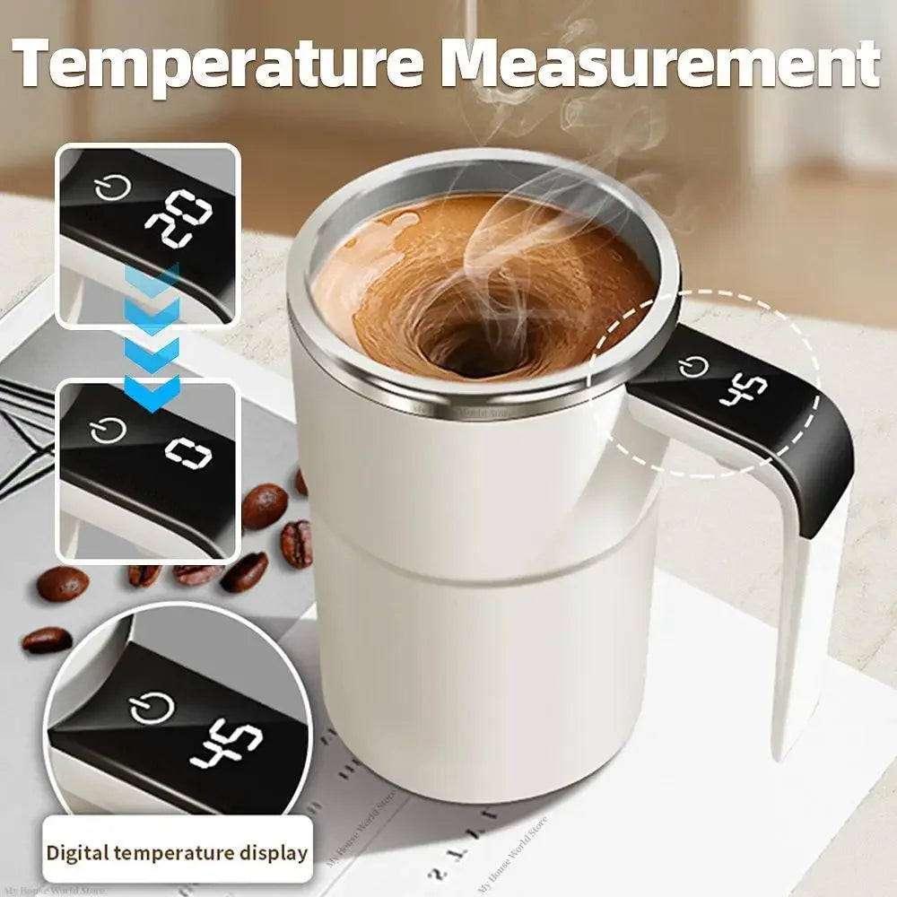 USB Rechargeable Self-Stirring Coffee Mug – 380ML, Waterproof, Food-Safe, Magnetic Mixing for Coffee & Tea.